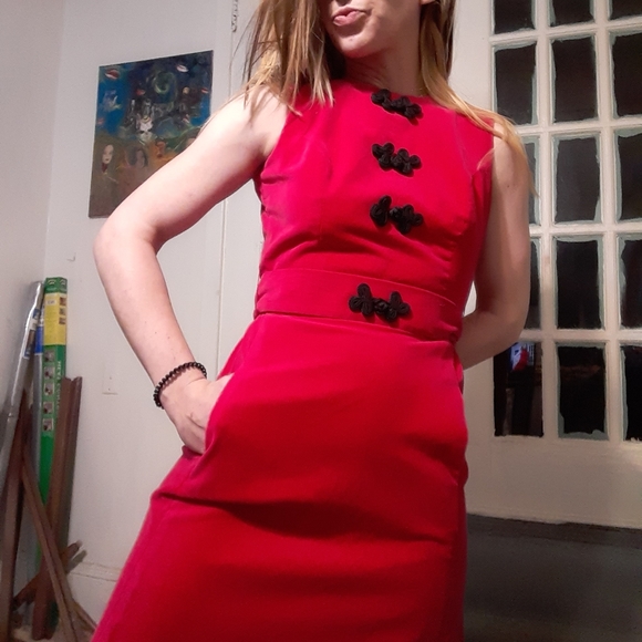 1960's brocaded velvet Midge Grand wiggle dress - Picture 5 of 13